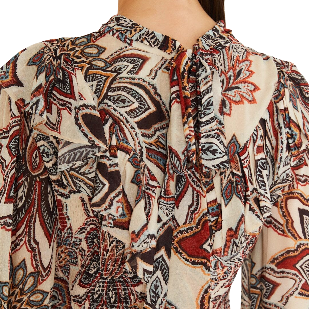 TAPESTRY FLOWERS MINI DRESS BEIGE
