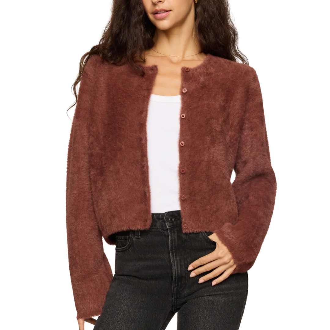 WINTERGLOW FLUFFY CARDIGAN DARK ROAST
