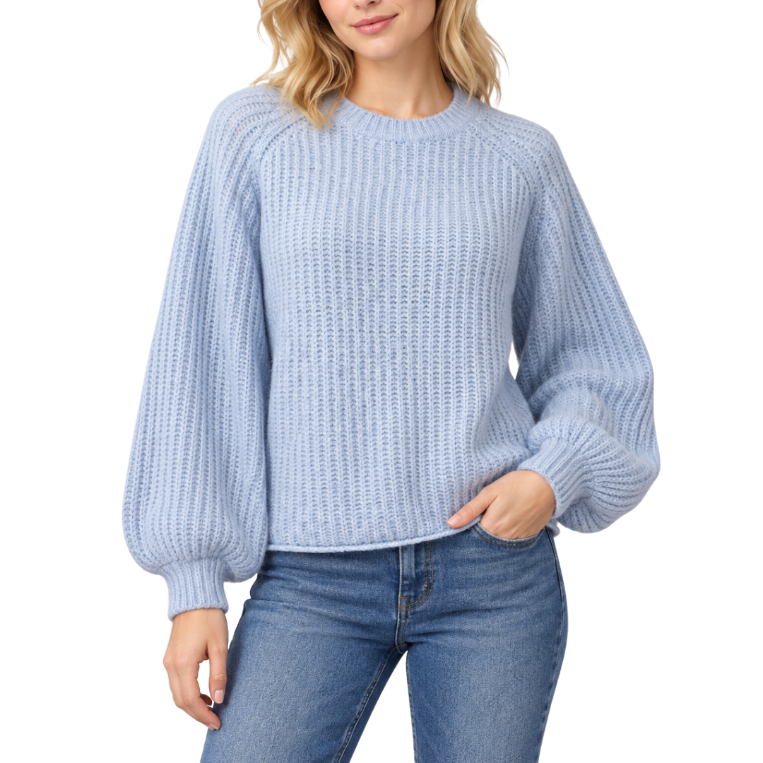 ELOISE RIBBED BALLOON SLEEVE SWEATER BLUE