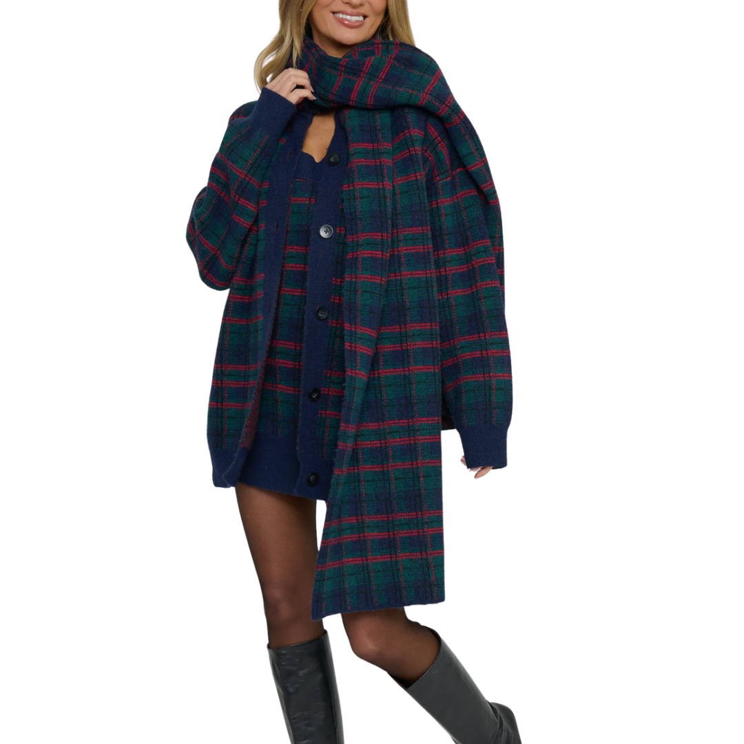 LANGSTONE SCARF CARDIGAN WINDSOR PLAID