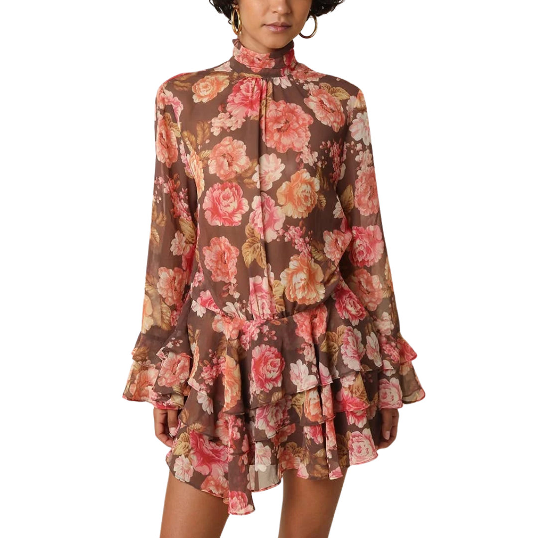 KARLA FLORAL TRUFFLE DRESS BROWN