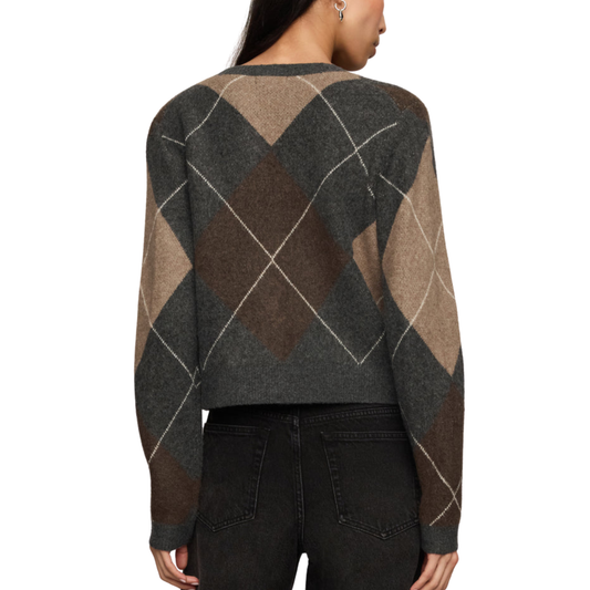 MEDINA ARGYLE CARDIGAN CHARCOAL HEATHER