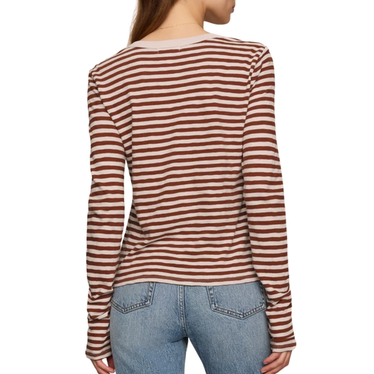 JUNIE LONG SLEEVE STRIPE SLUB TEE DARK ROSEWOOD
