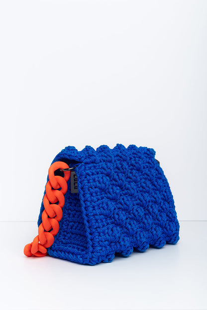 BLUE BUBBLE BAG WITH ORANGE CHAIN