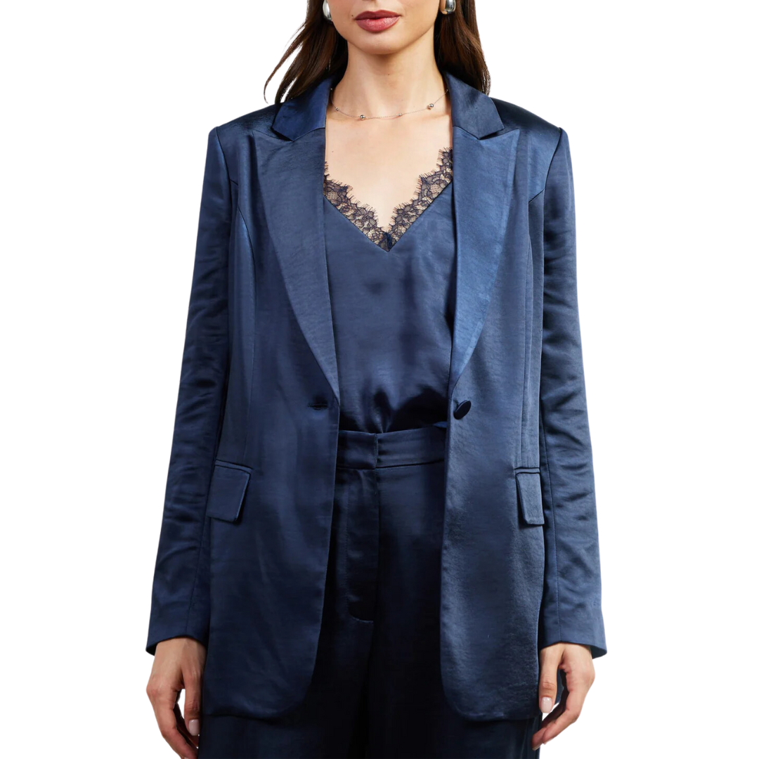 ONE BUTTON SATIN BLAZER NAVY