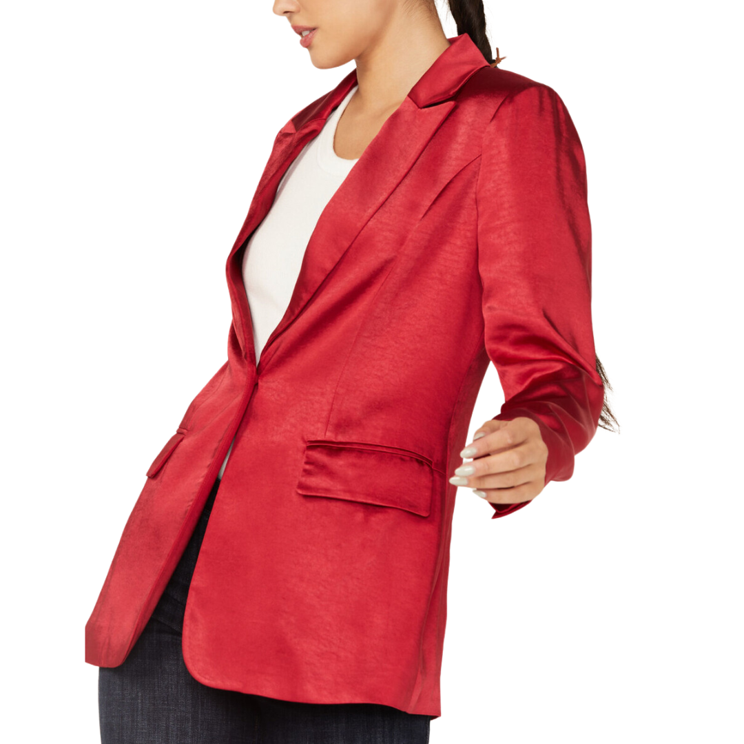 ONE BUTTON SATIN BLAZER RED