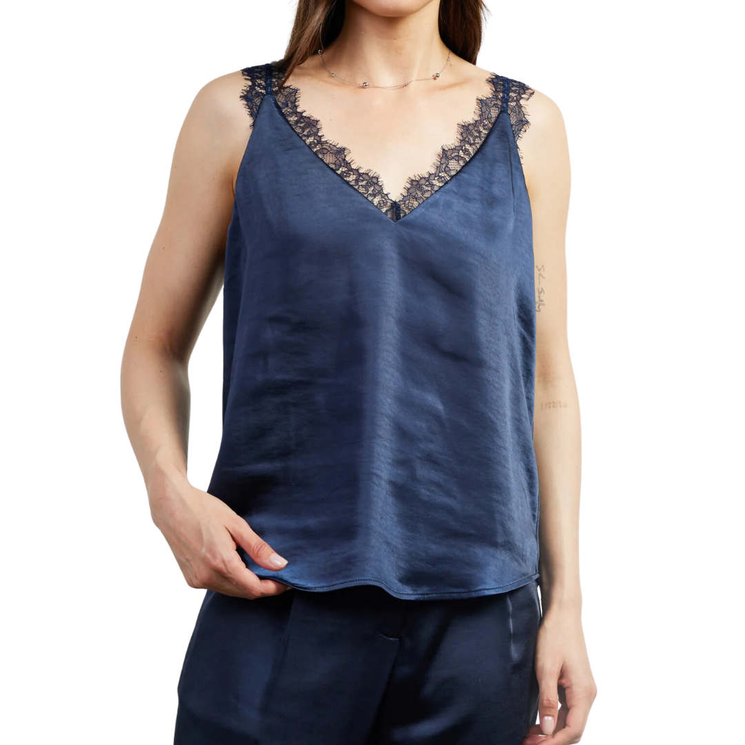 LACE TRIM SATIN CAMI NAVY