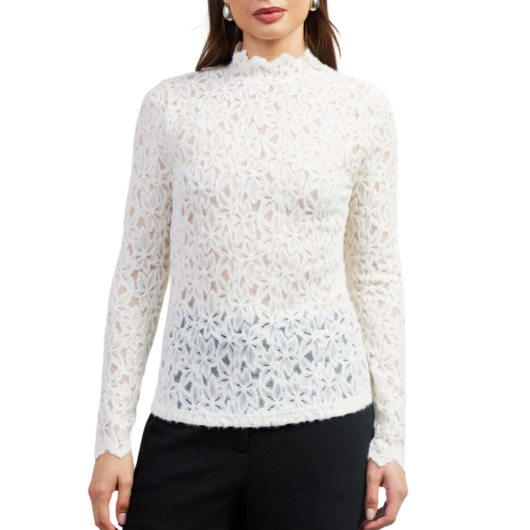 LACE MOCK NECK TOP WHITE