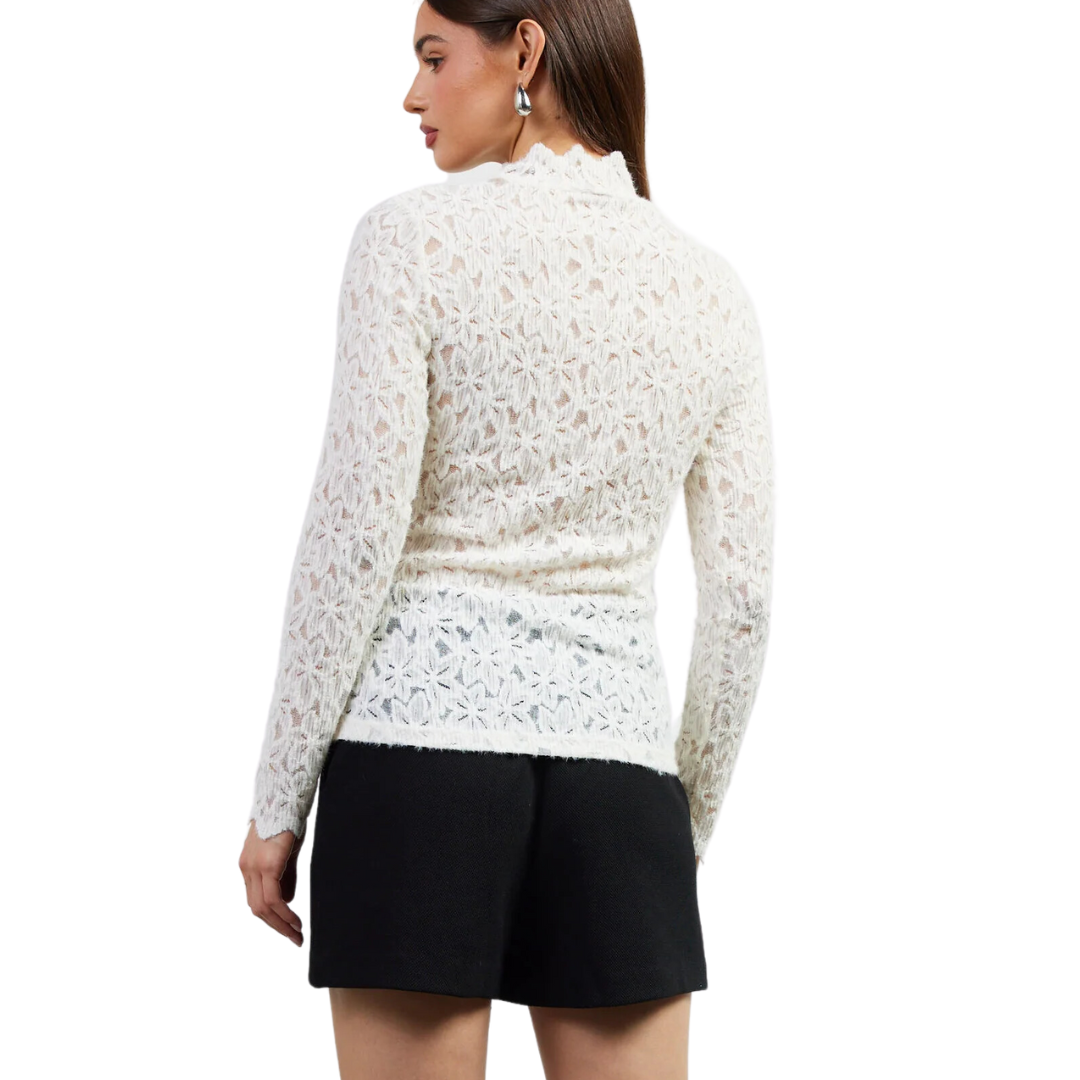 LACE MOCK NECK TOP WHITE