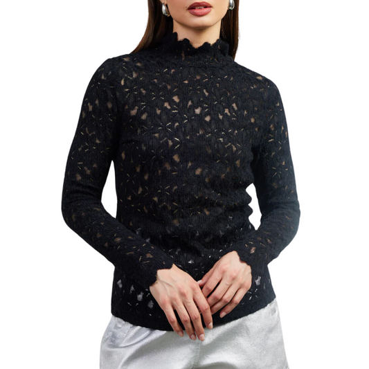 LACE MOCK NECK TOP BLACK