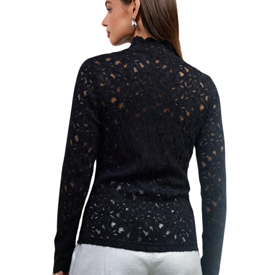 LACE MOCK NECK TOP BLACK