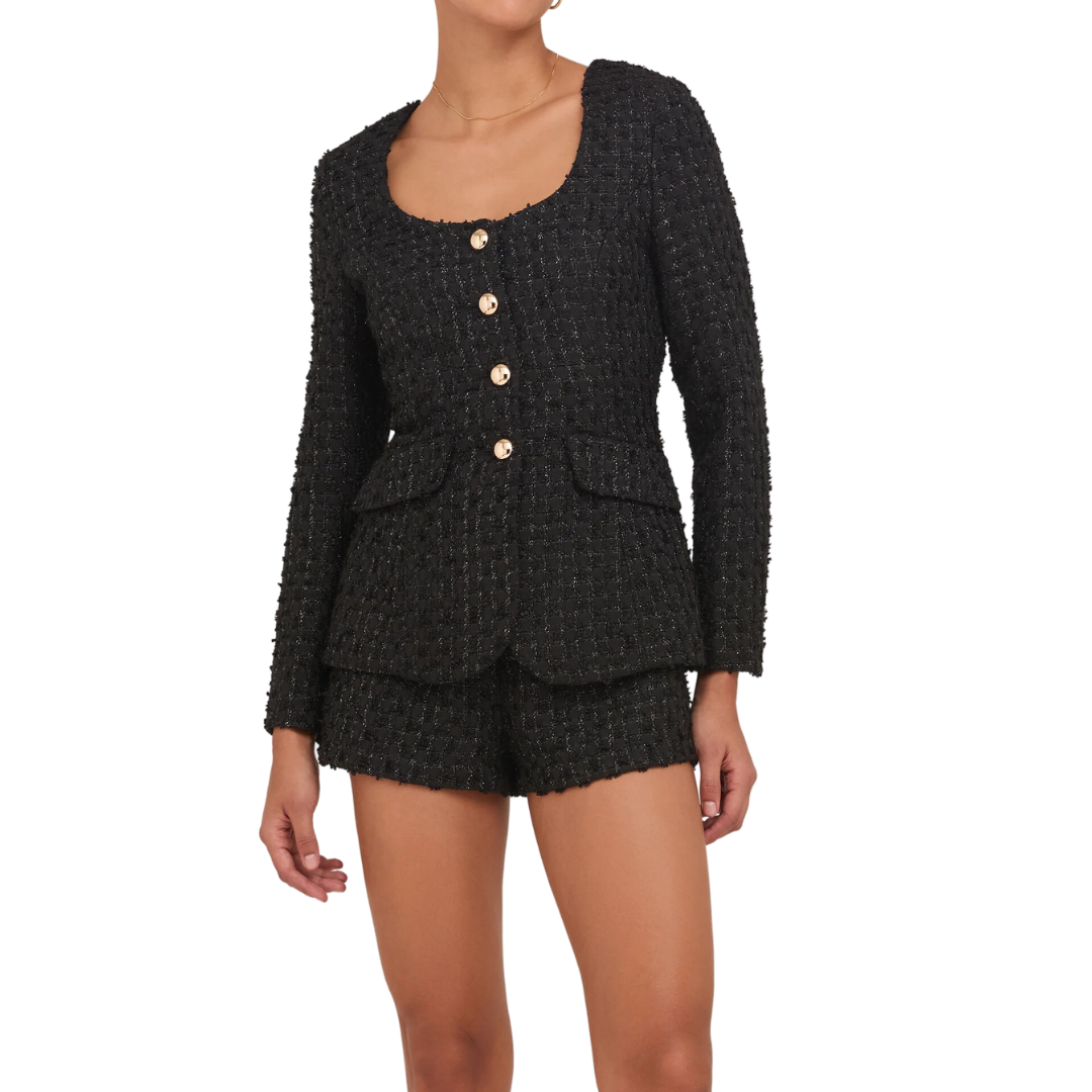 LONG SLEEVE KYA ROMPER BLACK TWEED