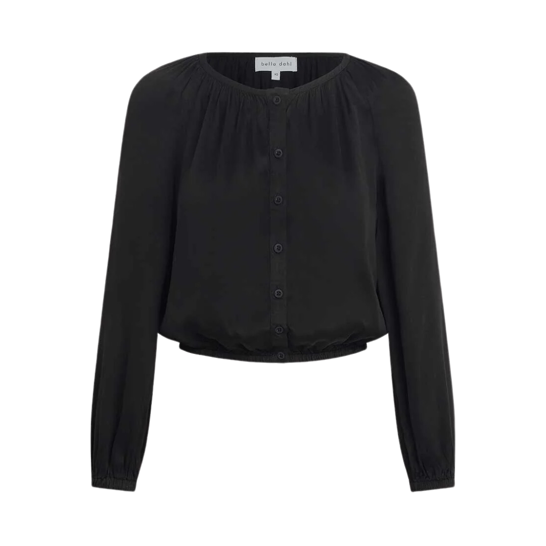 SHIRRED BUTTON FRONT BLOUSE BLACK