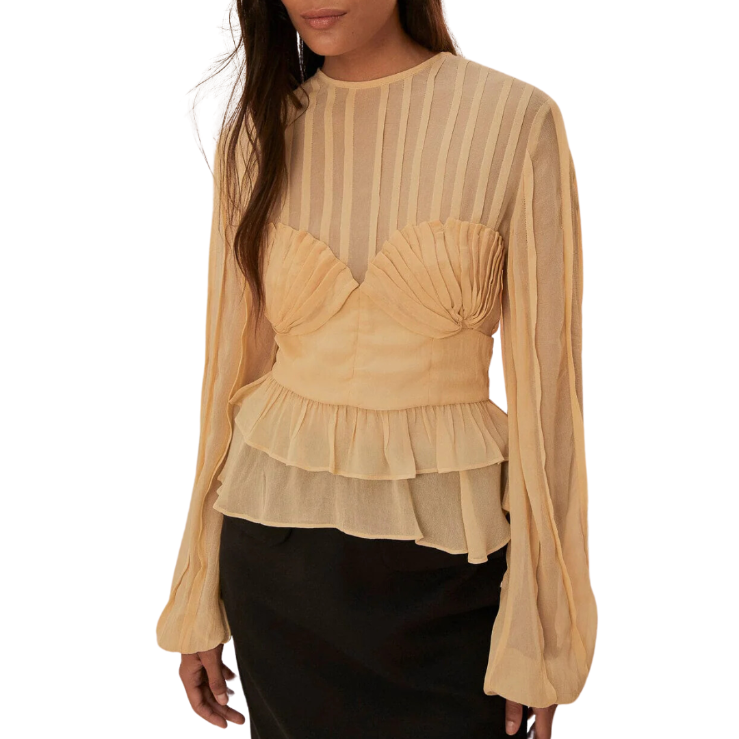 BEIGE PLEATED BUST BLOUSE