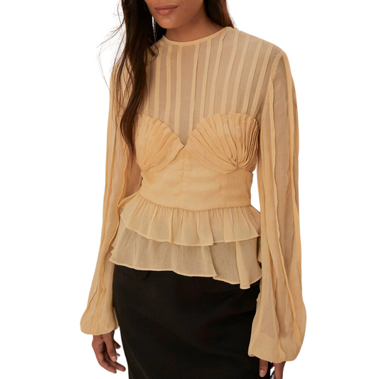 BEIGE PLEATED BUST BLOUSE