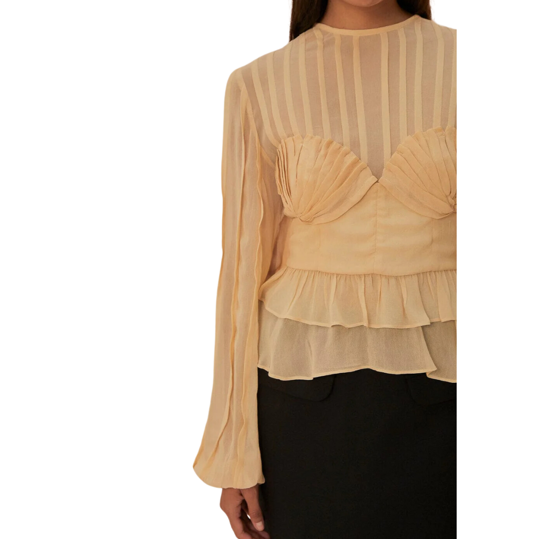 BEIGE PLEATED BUST BLOUSE