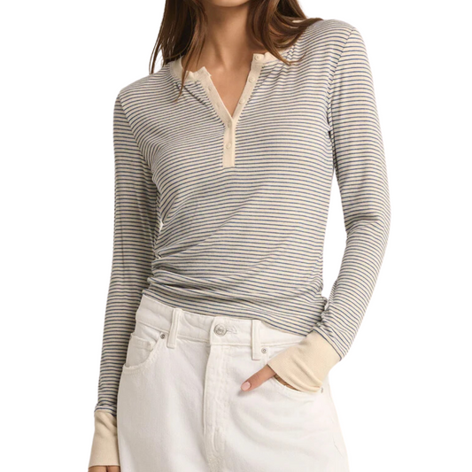 SCARLETT STRIPE RIB HENLEY SEA SALT