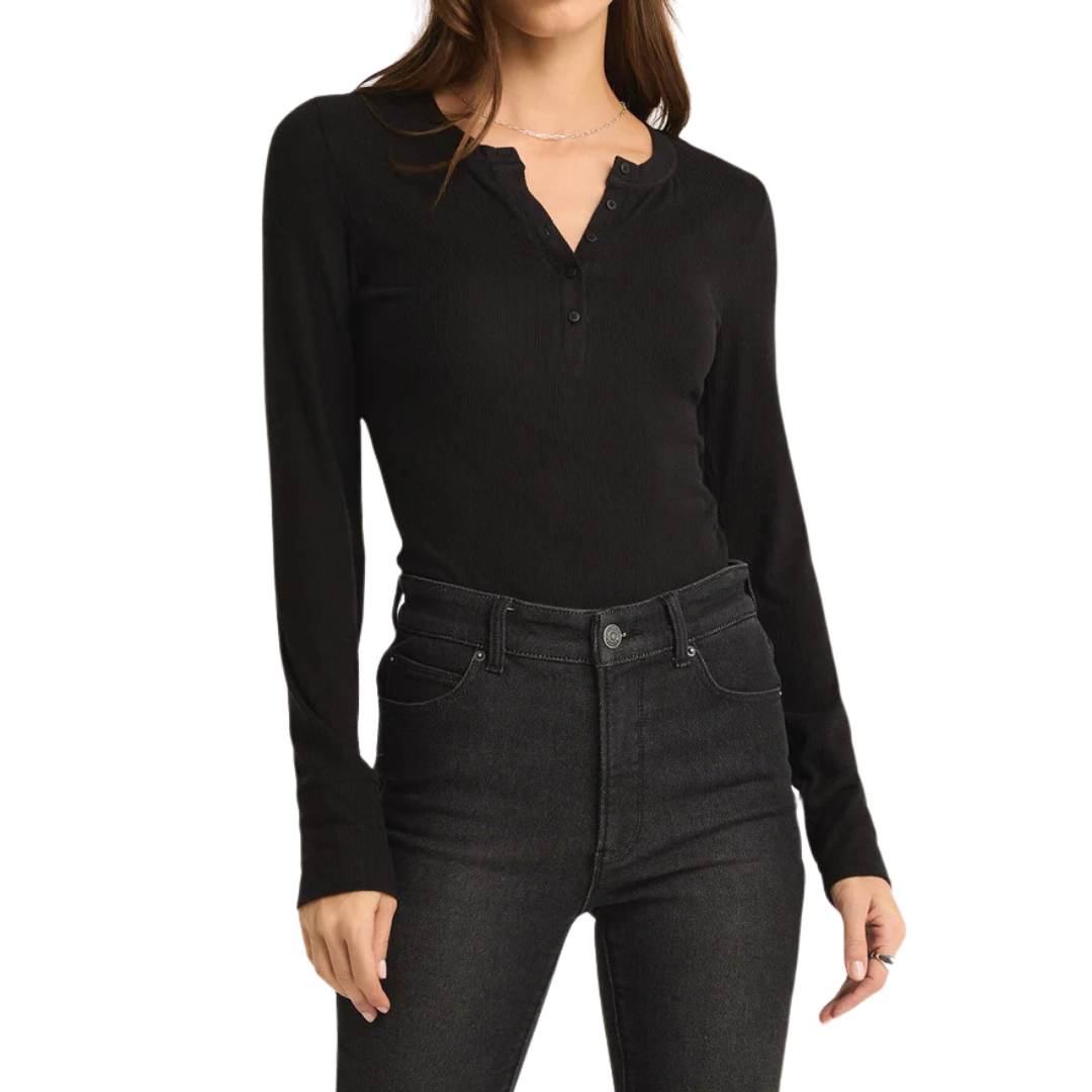 SCARLETT RIB HENLEY BLACK