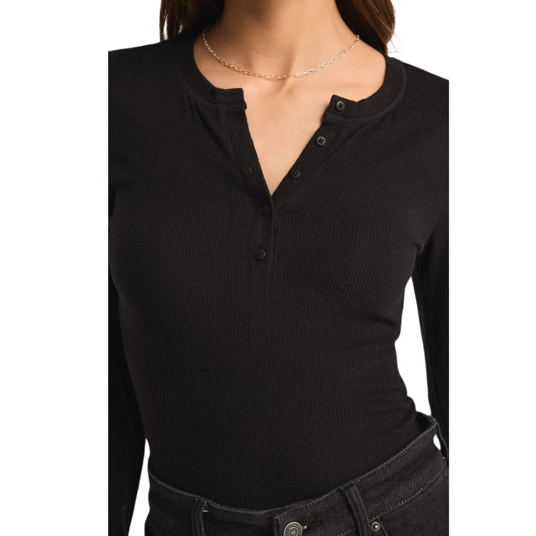 SCARLETT RIB HENLEY BLACK