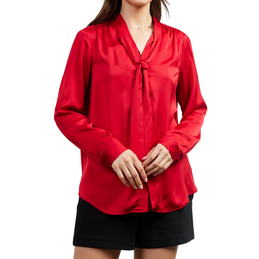 TIE NECK SHIRRING BLOUSE RUBY