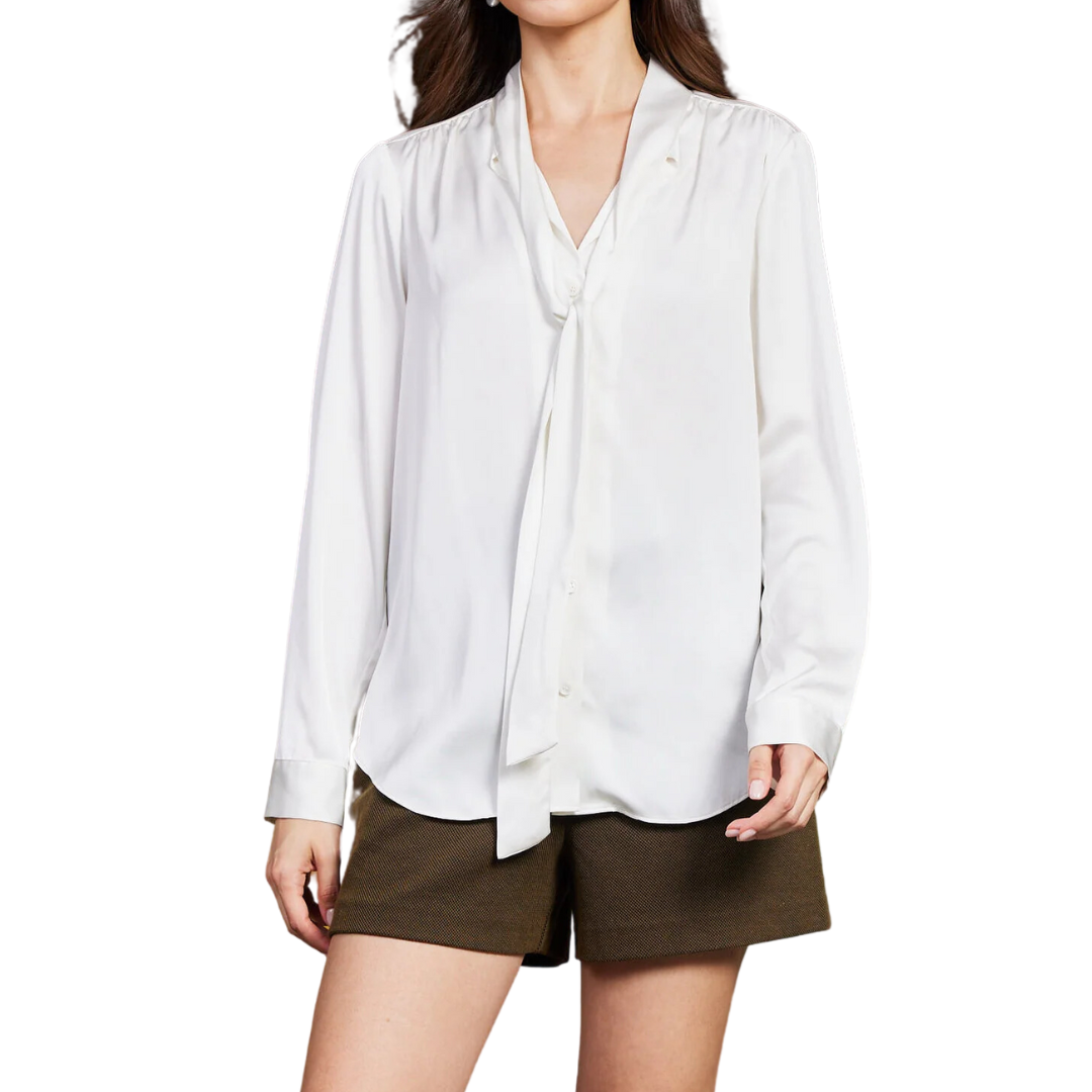 TIE NECK SHIRRING BLOUSE OFF WHITE