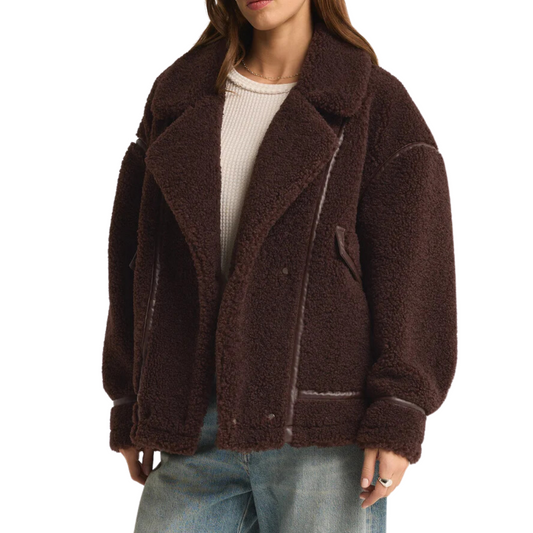 ARI SHERPA COAT DARK CHOCOLATE