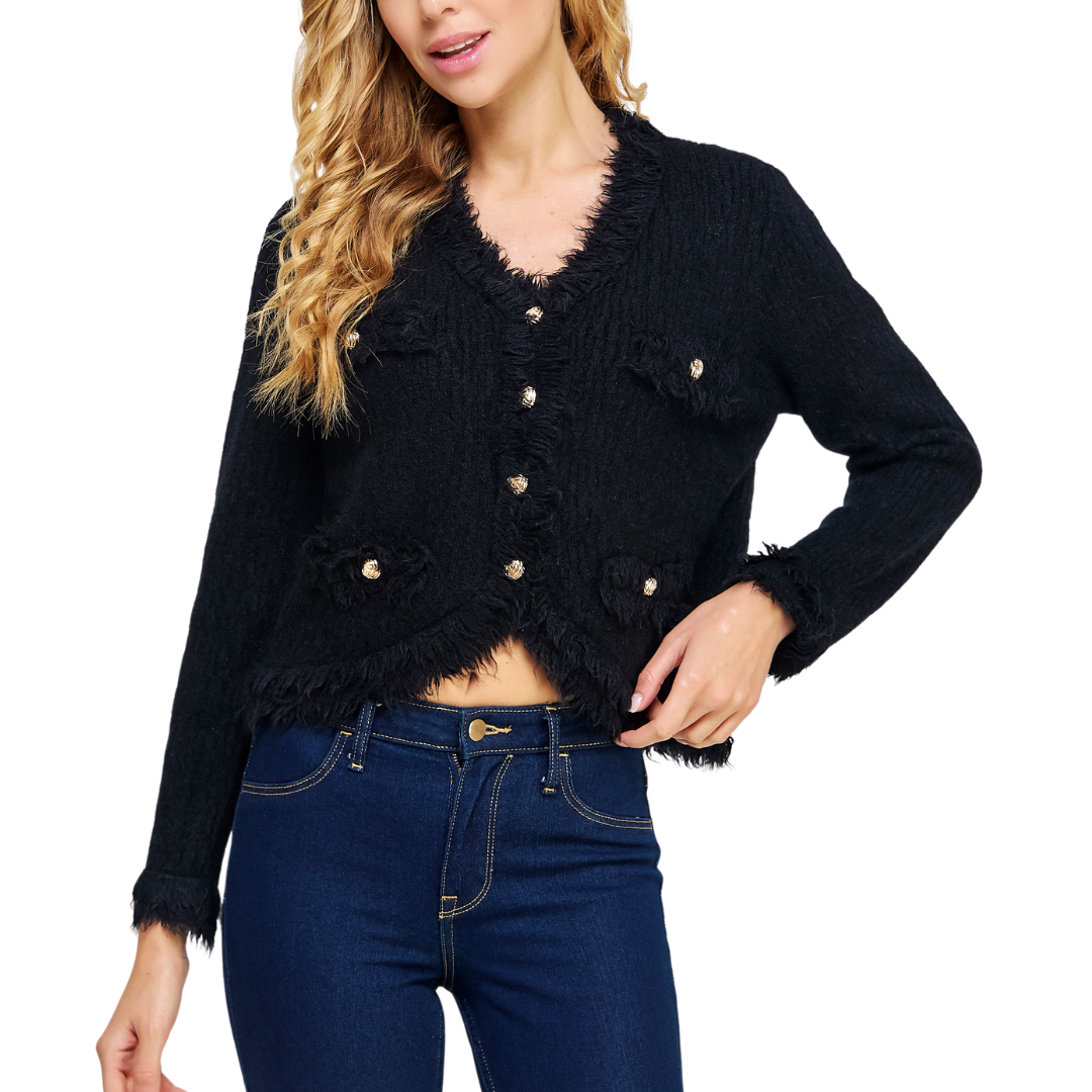 FRAYED CARDIGAN BLACK