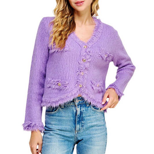 FRAYED CARDIGAN LILAC