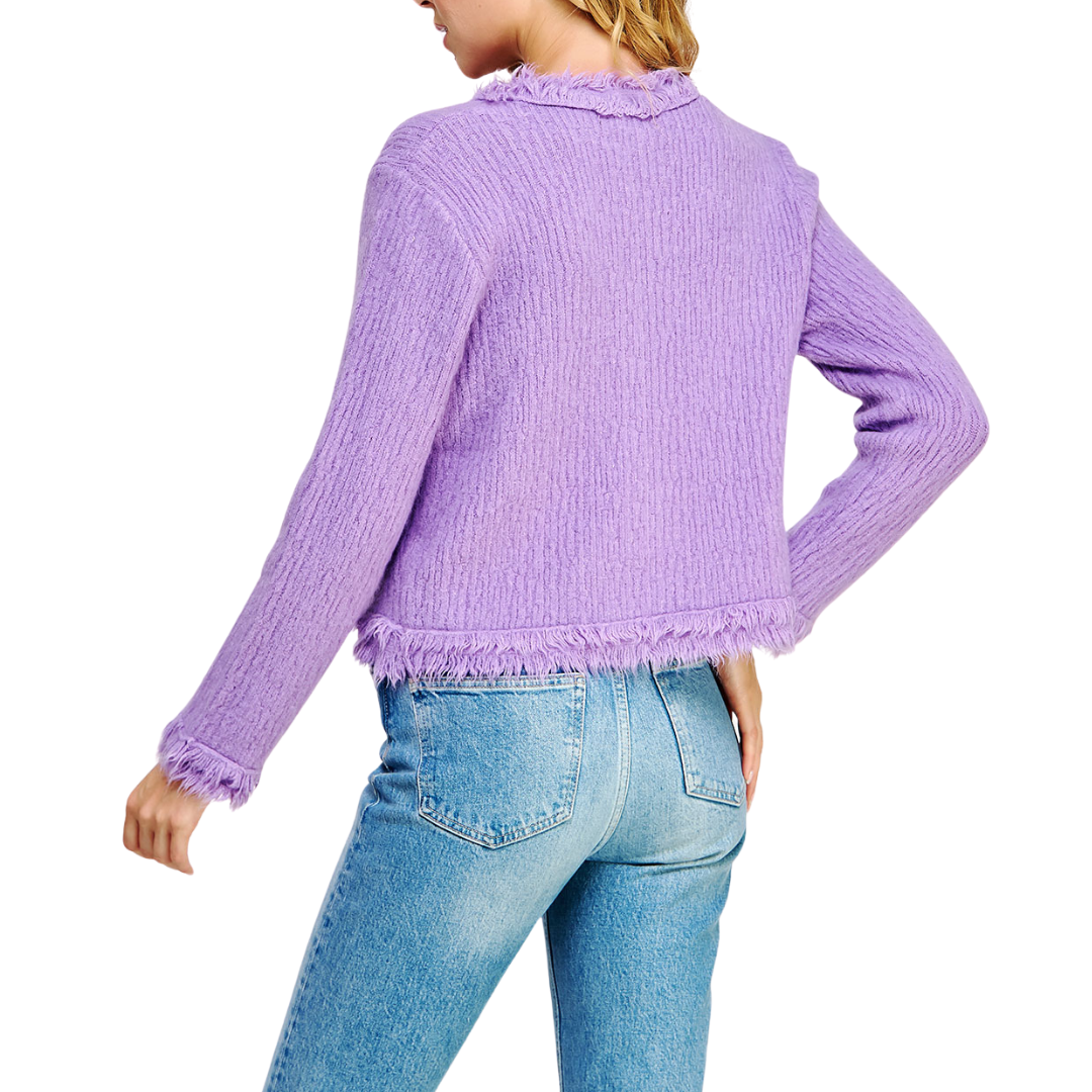 FRAYED CARDIGAN LILAC