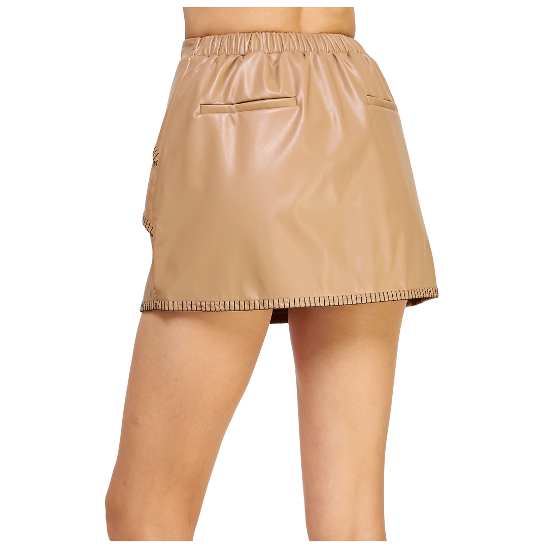 EMBROIDERED MINI SKIRT TAN/BLACK