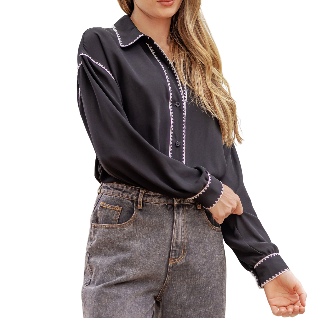 STITCH EMBROIDERED SHIRT BLACK