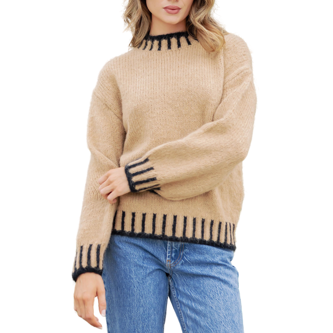 TWO TONE SWEATER TAUPE/BLACK