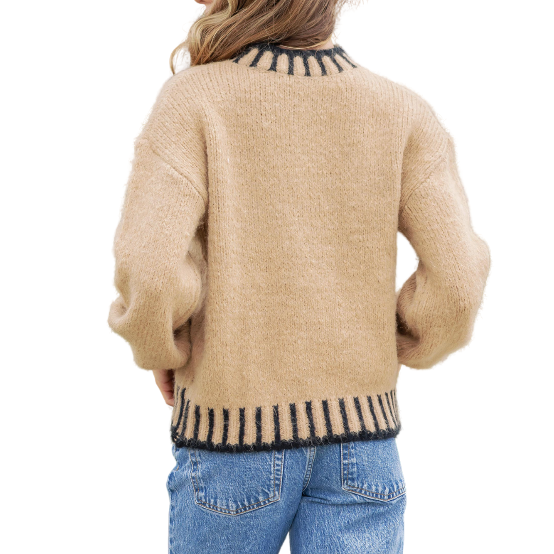 TWO TONE SWEATER TAUPE/BLACK