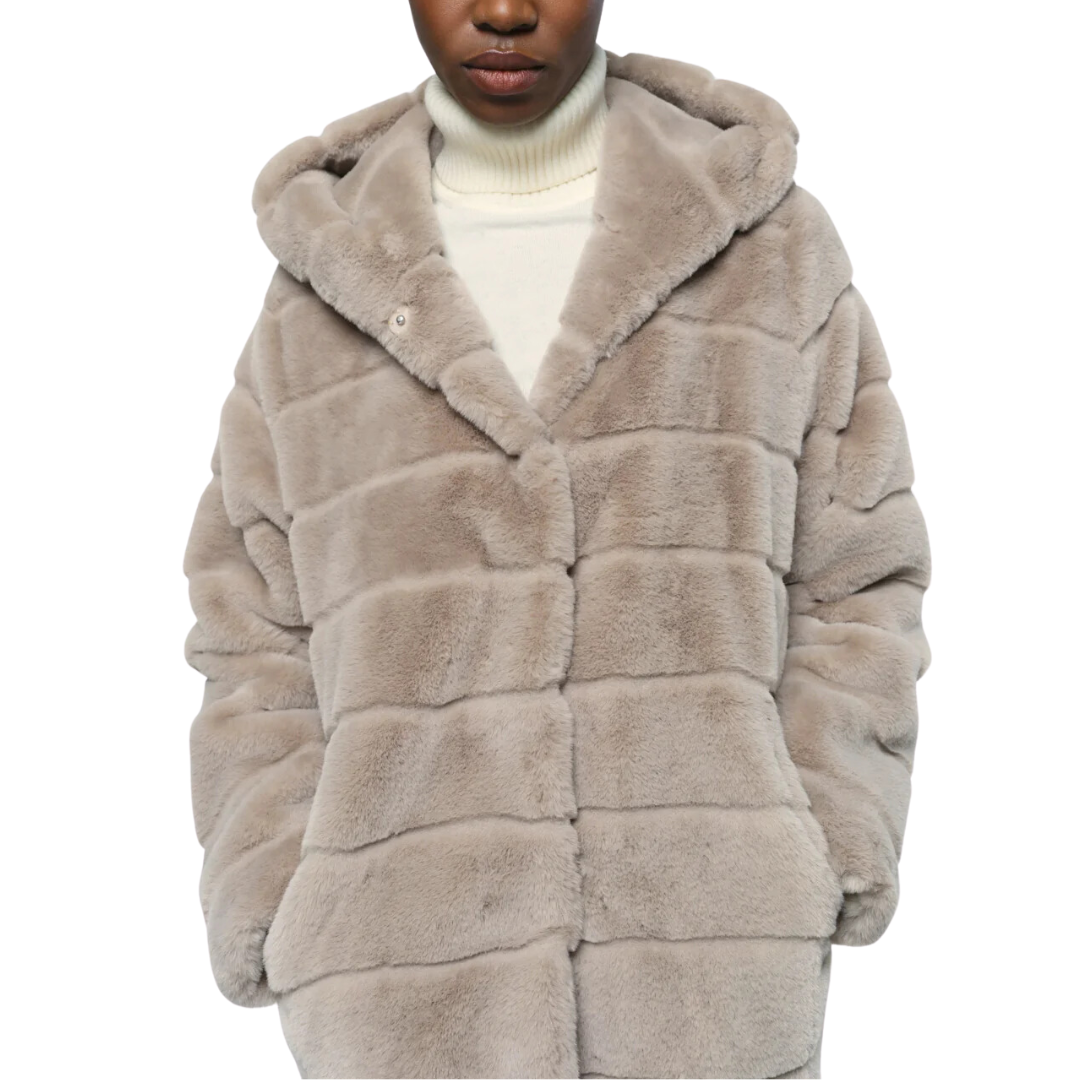 GOLDIE SHORT FAUX FUR JACKET STONE