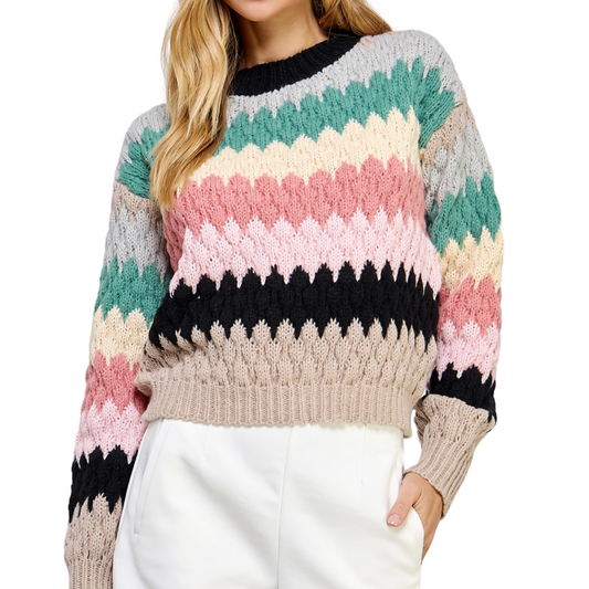 TEXTURED COLOR BLOCK SWEATER BLACK MULTI