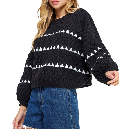 TEXTURED CONTRAST SWEATER BLACK