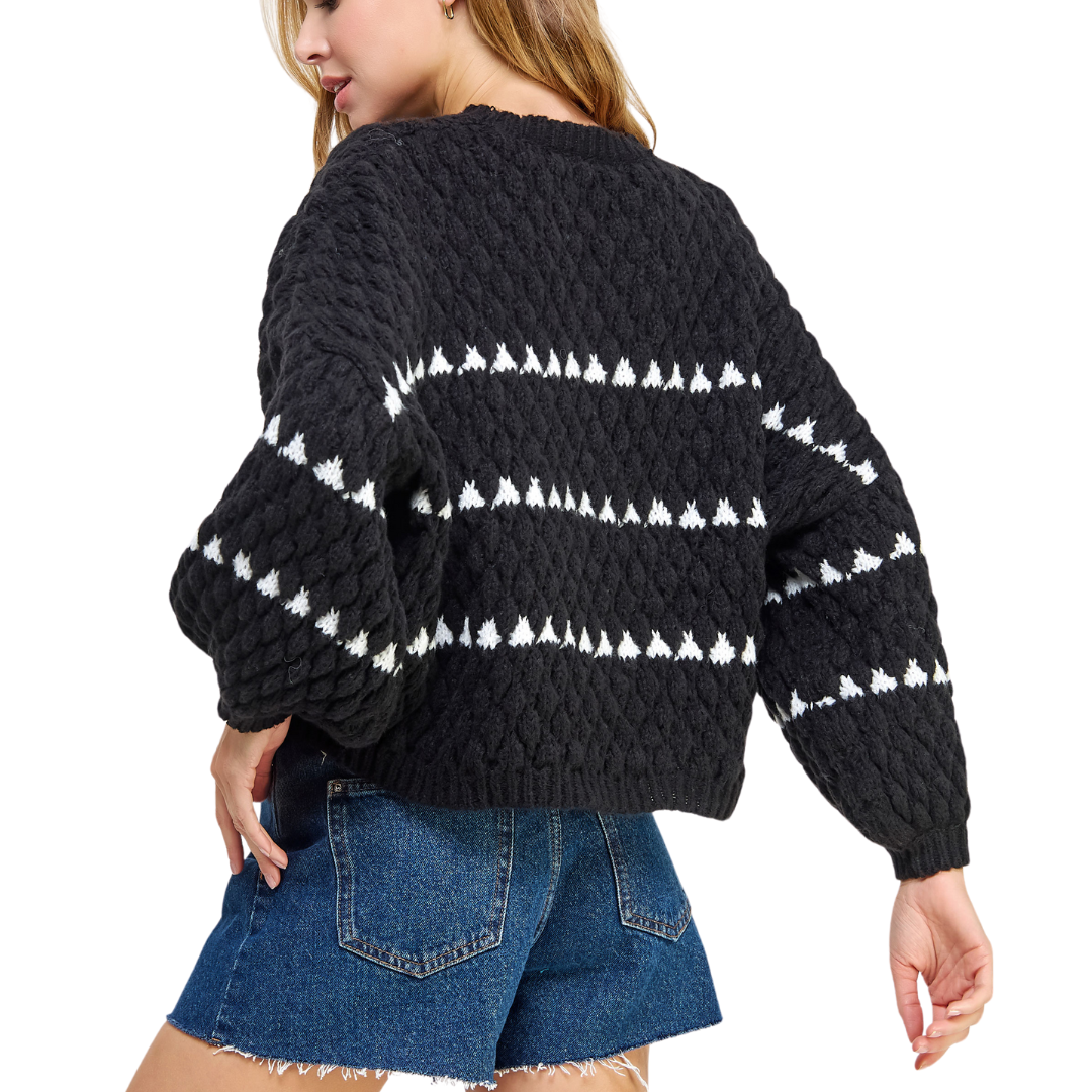 TEXTURED CONTRAST SWEATER BLACK