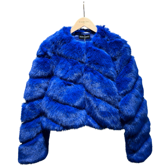 PAULA FAUX FUR SHORT JACKET ROYAL BLUE