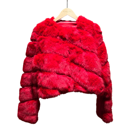 PAULA FAUX FUR SHORT JACKET RED