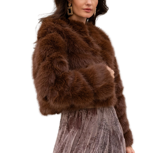 PAULA FAUX FUR SHORT JACKET CHOCOLATE BROWN