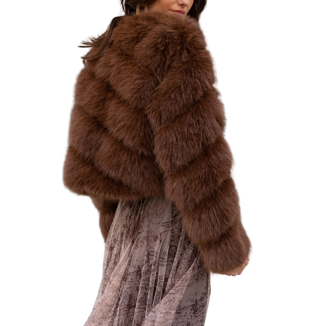 PAULA FAUX FUR SHORT JACKET CHOCOLATE BROWN