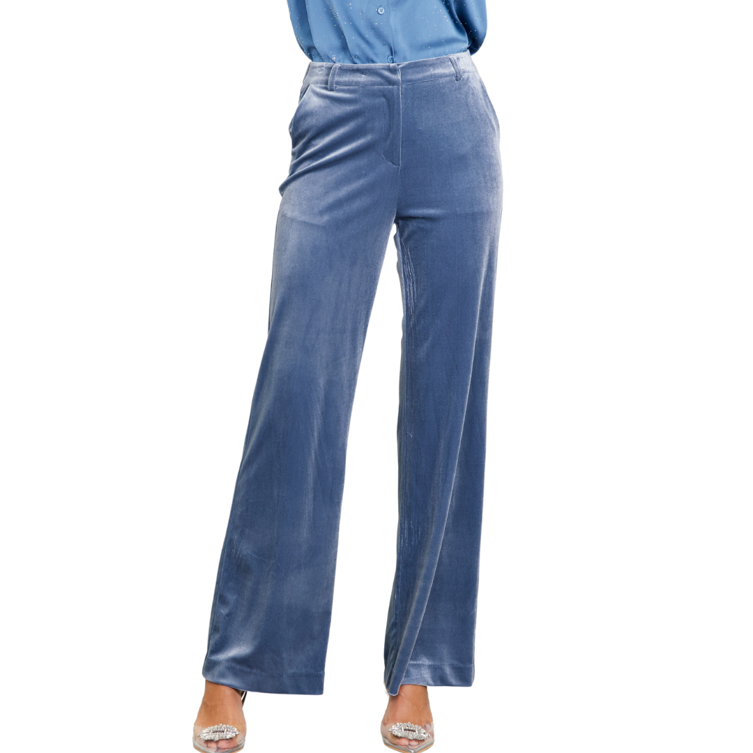 VELVET STRAIGHT FIT PANT DUSTY BLUE