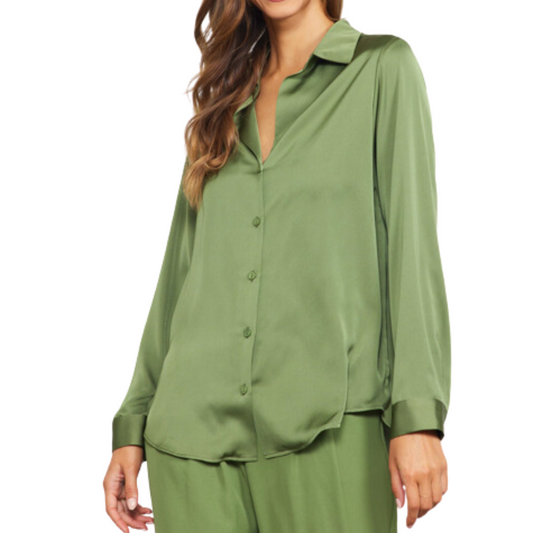 LONG SLEEVE SATIN BLOUSE OLIVE