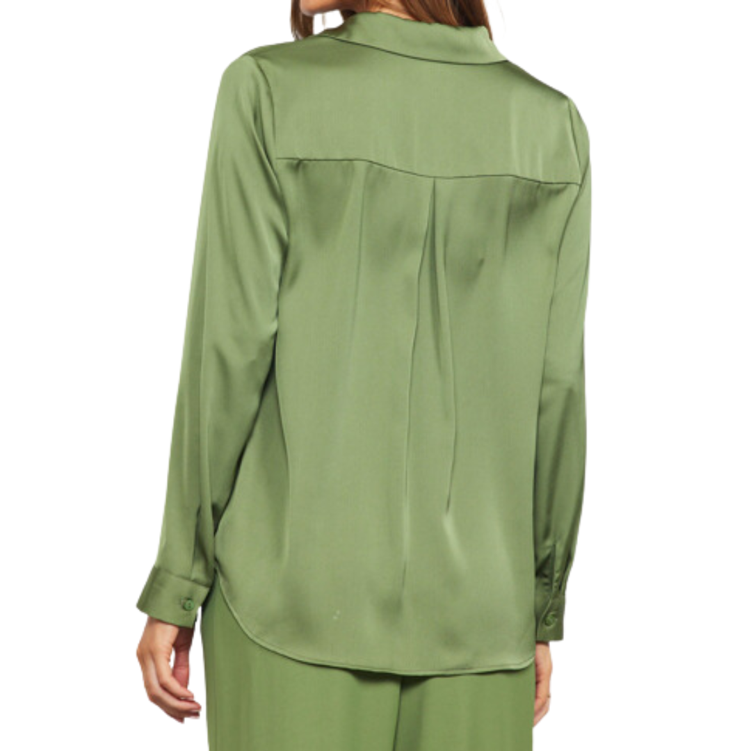 LONG SLEEVE SATIN BLOUSE OLIVE