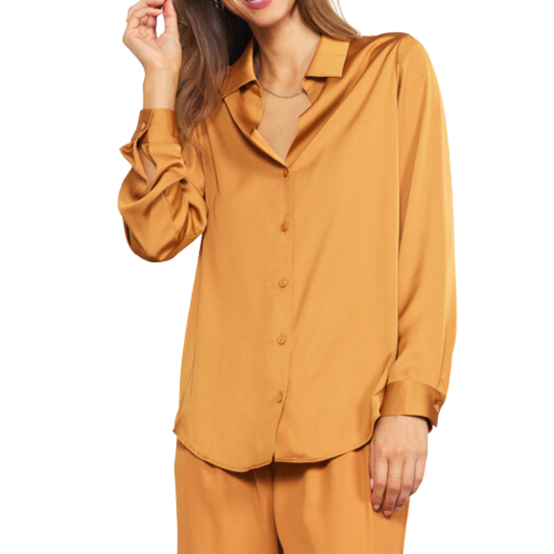 LONG SLEEVE SATIN BLOUSE BUTTERSCOTCH