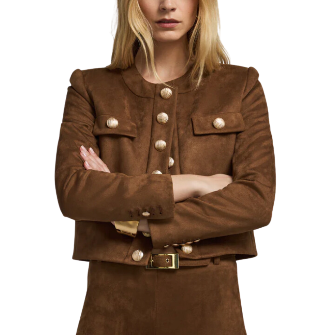 KARSON VEGAN LEATHER JACKET CARAMEL