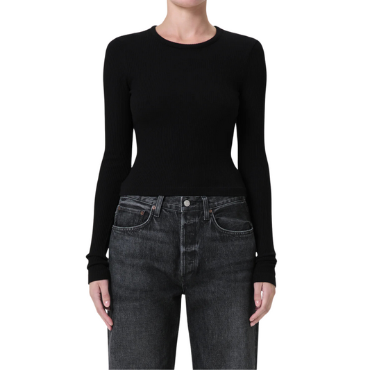 ALMA SHRUNKEN CREW NECK TOP BLACK