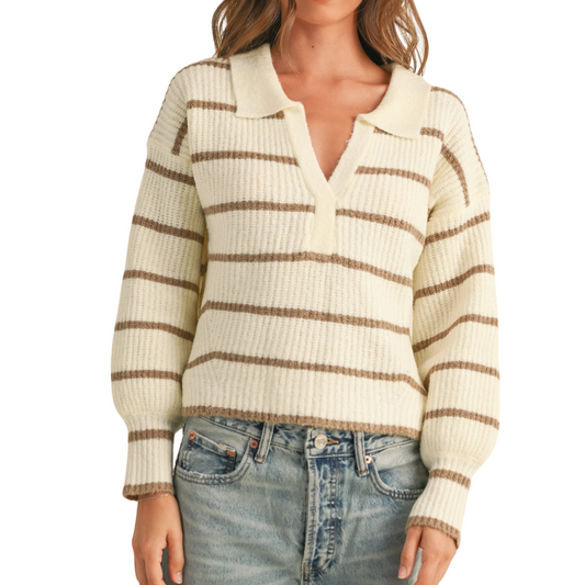 STRIPED SWEATER TOP IVORY/MOCHA