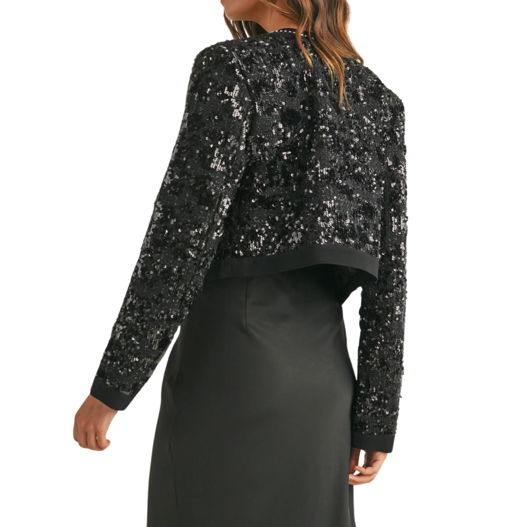 SEQUIN TWEED BOW JACKET BLACK