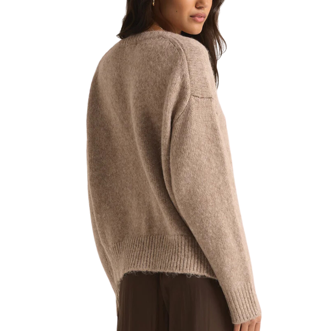 ALL I WANT V NECK SWEATER HEATHER TAUPE